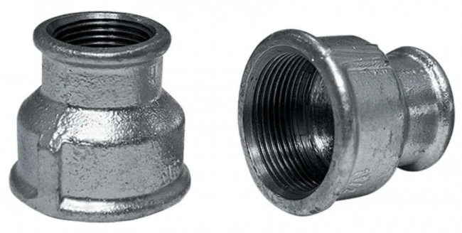 Муфта переходная 1 1/4" х 1/2" чугунная оцинкованная (Ду 32 х 15 мм) Муфта переходная 1 1/4" х 1/2" чугунная оцинкованная (Ду 32 х 15 мм)