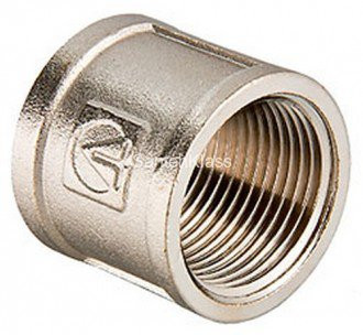 Муфта 1 1/2" латунная никелированная Valtec VTr.270 (Валтек, Ду-40) Муфта 1 1/2" латунная никелированная Valtec VTr.270 (Валтек, Ду-40)